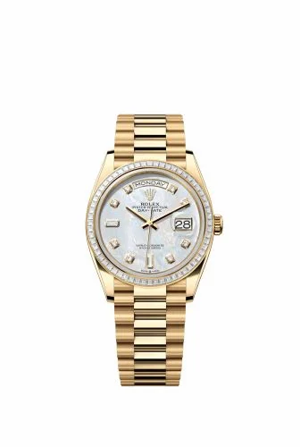 Rolex Day-Date 36 Yellow Gold - Baguette / MOP - Diamond / President 128398TBR-0004 (m128398tbr-0004)